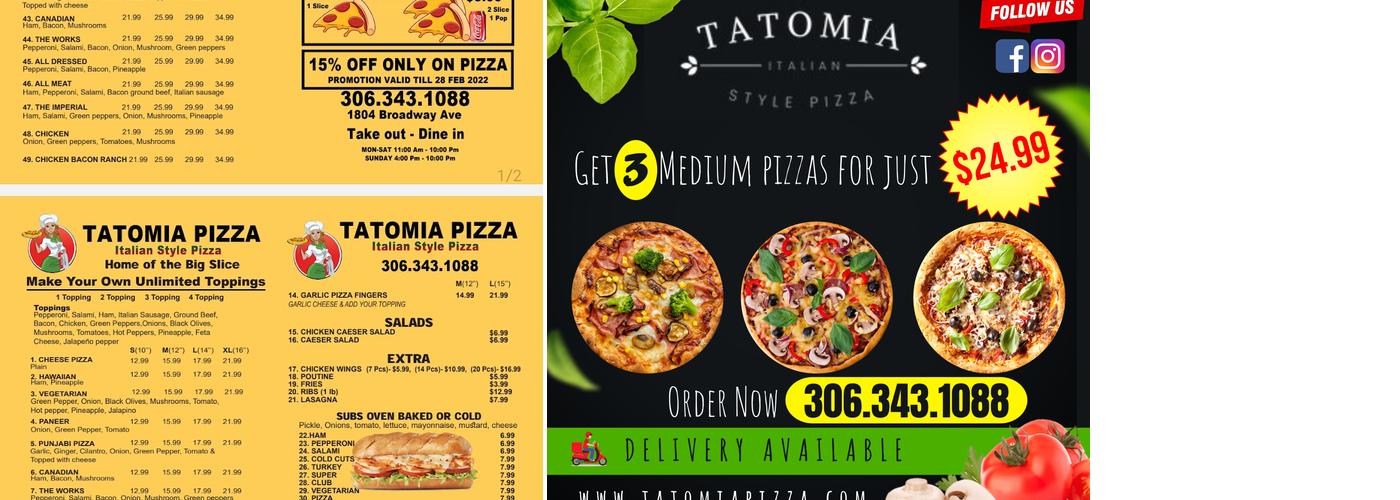 Tatomia Pizza Menu