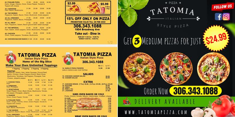 Tatomia Pizza Menu