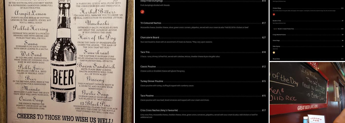 Cedars Pub Menu