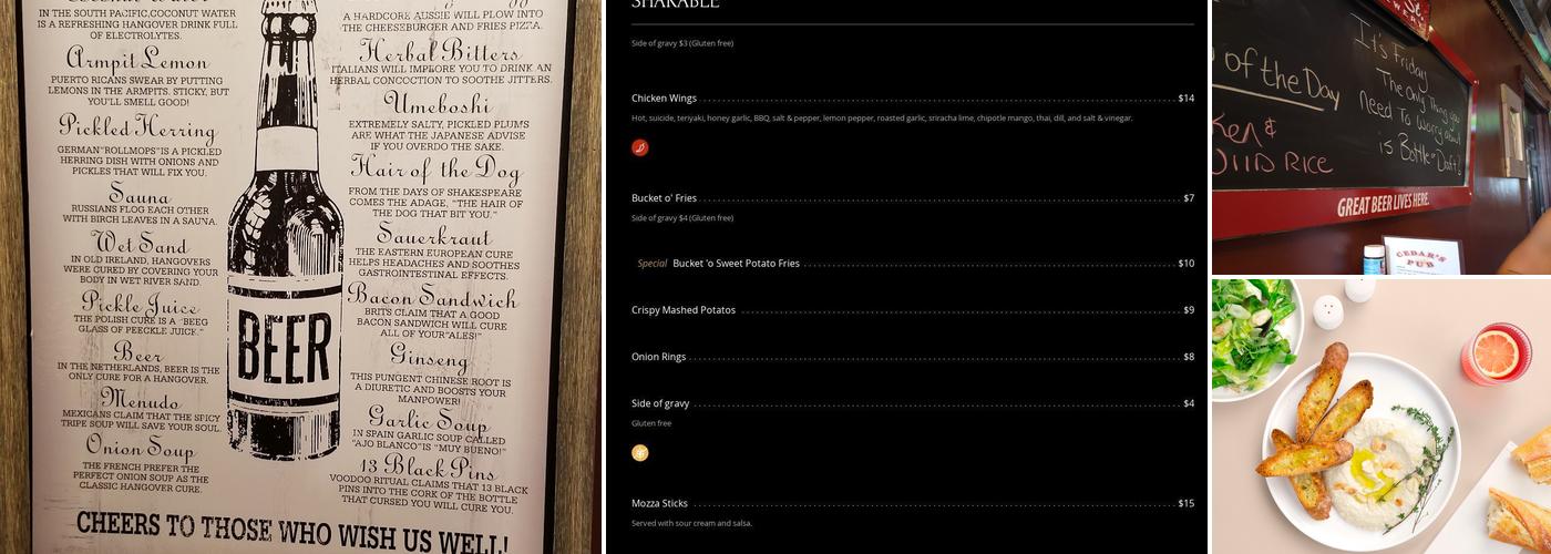 Cedars Pub Menu