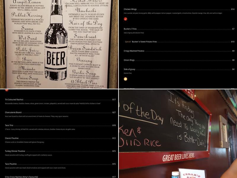 Cedars Pub Menu