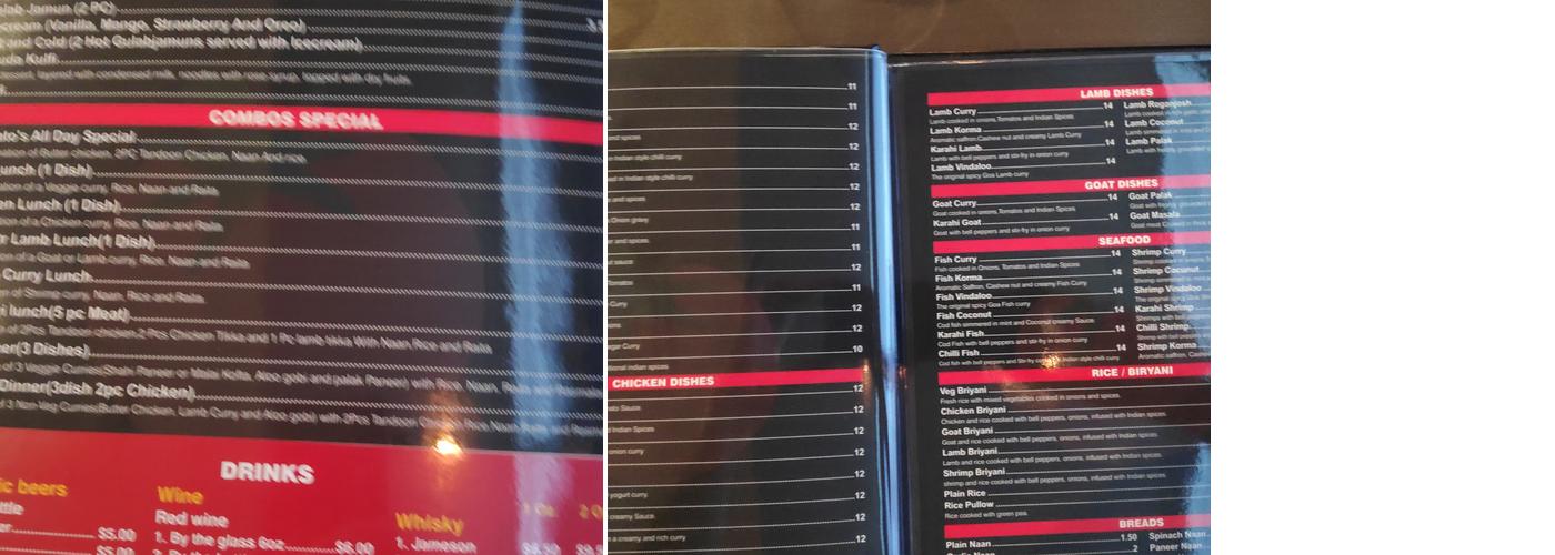 Tomato's Menu