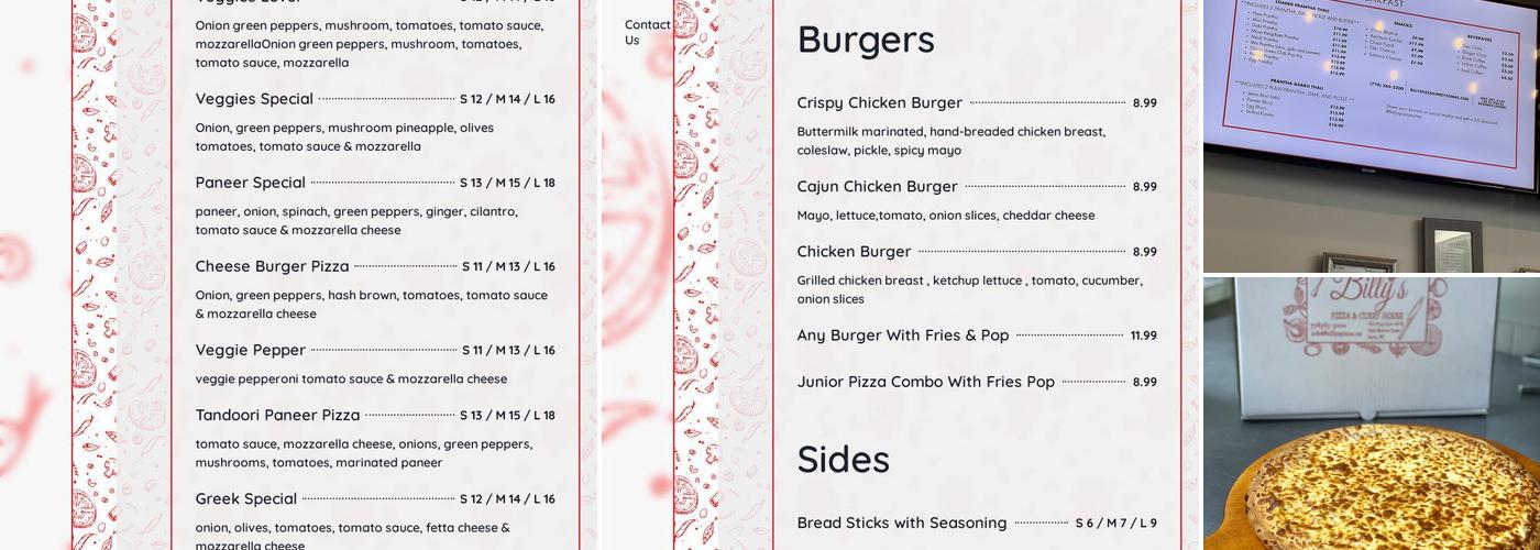 Billy’s Pizza and Curry House Menu