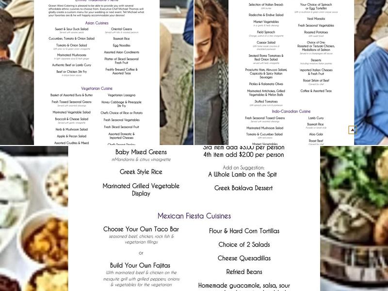 Ocean West Catering Menu