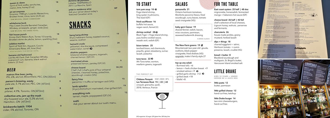 The Lounge at the Drake Hotel Menu