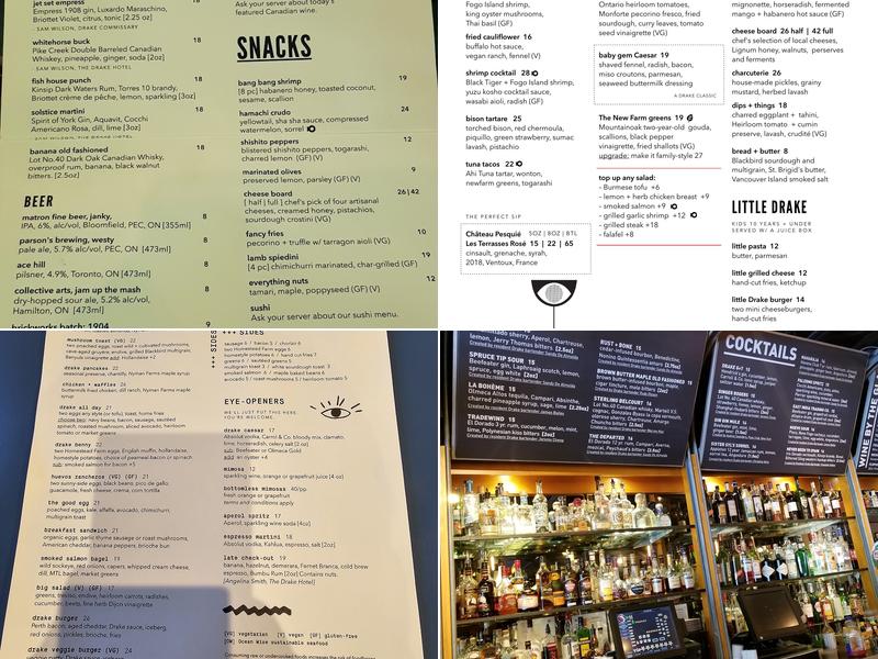 The Lounge at the Drake Hotel Menu