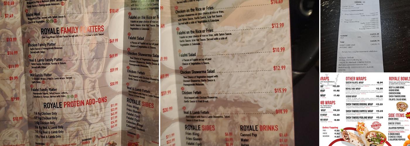 Shawarma royale Menu