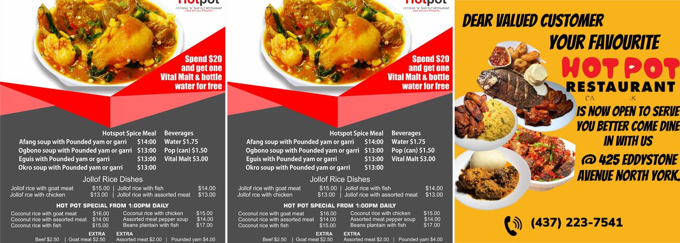 Hot Pot Catering Services Menu