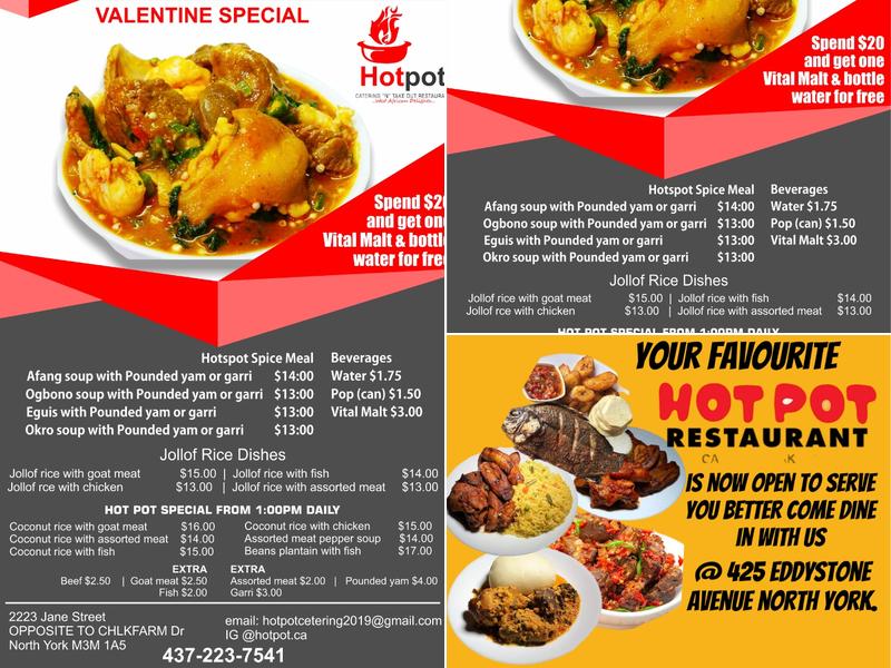 Hot Pot Catering Services Menu