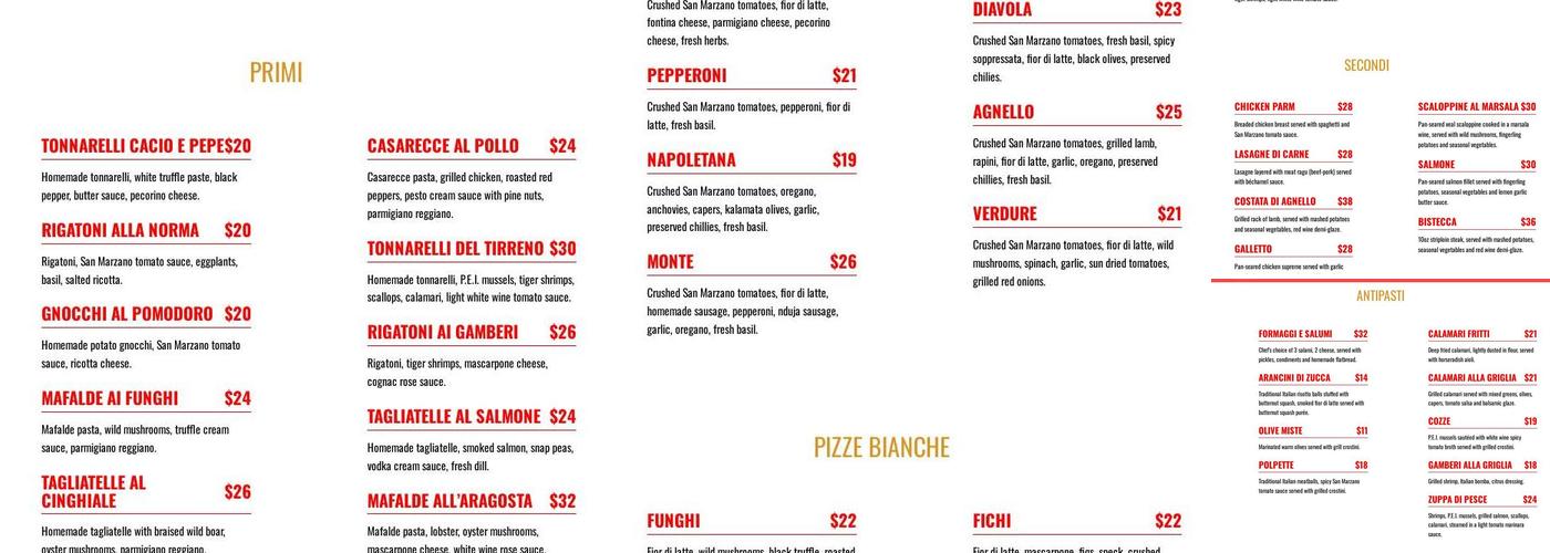 Monte Bianco Italian Cuisine and Pizzeria Menu