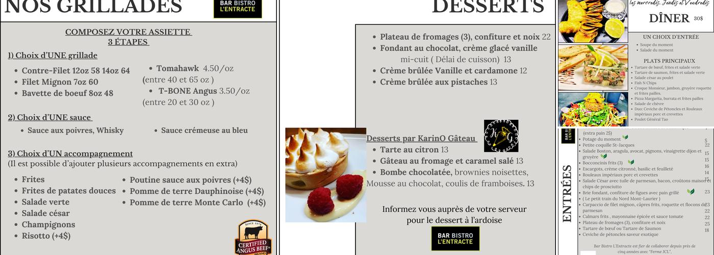 Bar Bistro L'Entracte Inc Menu