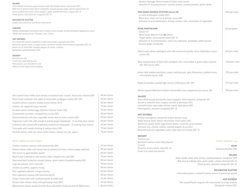 Pan Pacific Vancouver Menu
