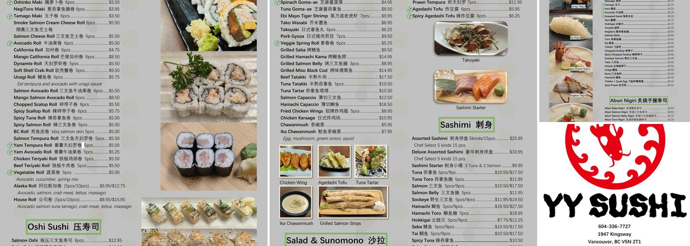 YY Sushi Menu