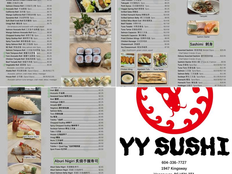 YY Sushi Menu