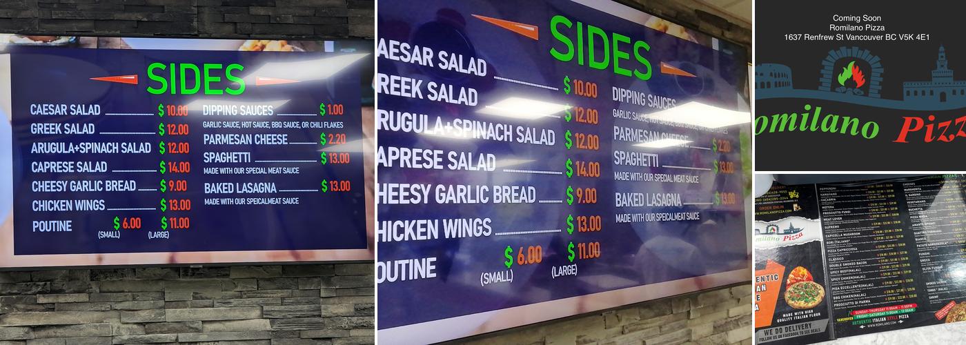 Romilano Pizza Restaurant Menu