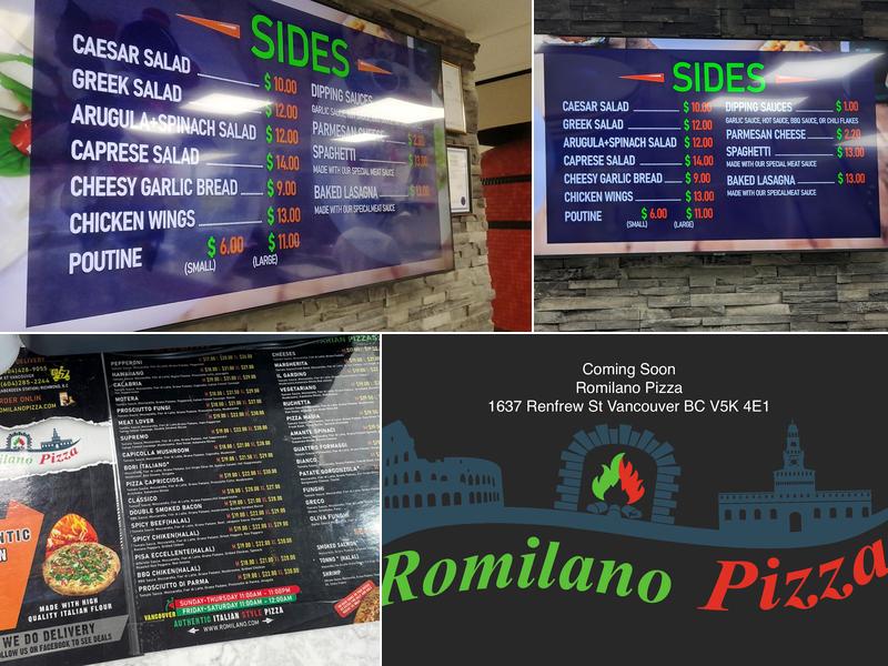 Romilano Pizza Restaurant Menu