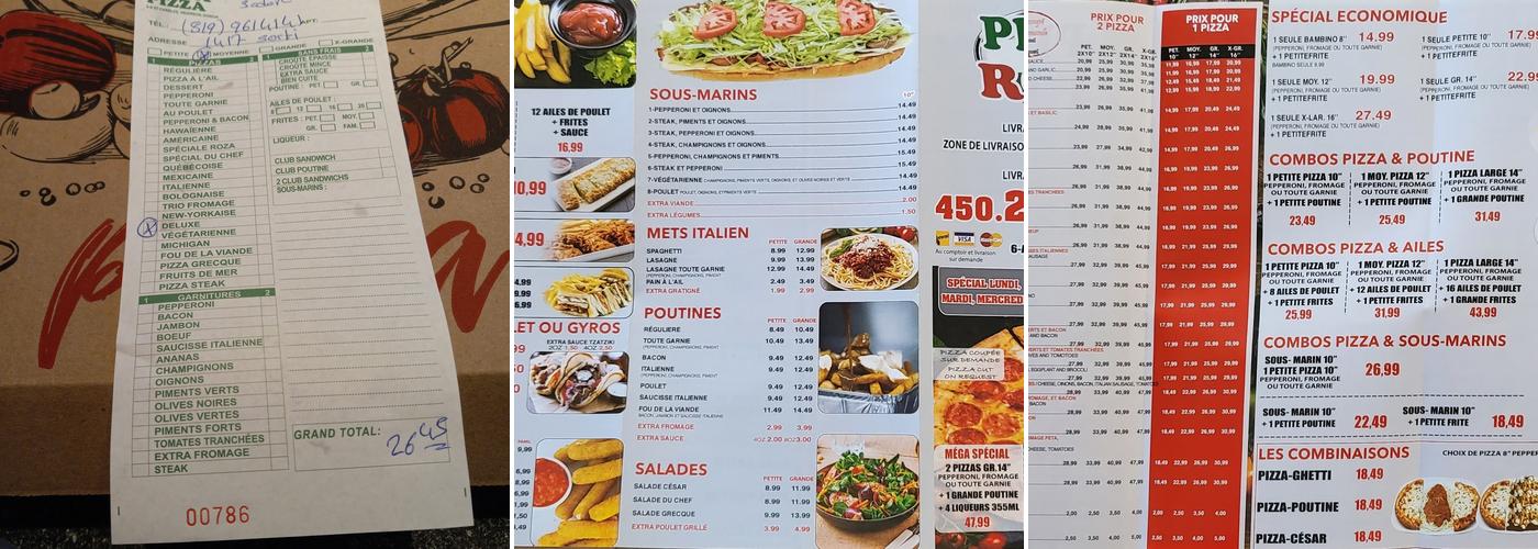 Pizza Roza Menu