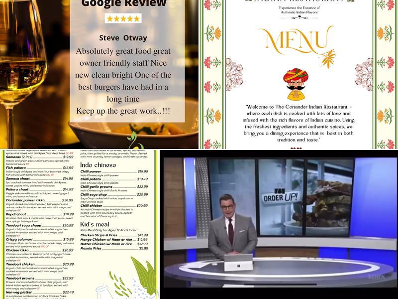 The Coriander Indian Restaurant Menu