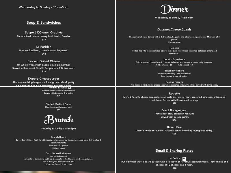 L' Apéro Wine and Cheese Bistro Menu