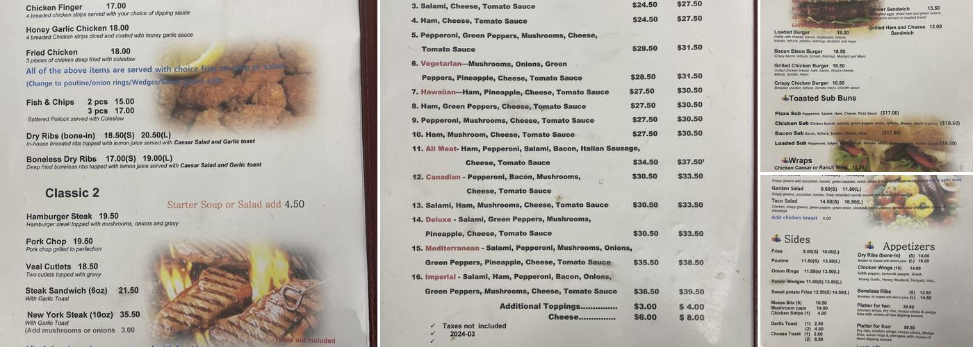 Watson Motor Inn Restaurant Menu