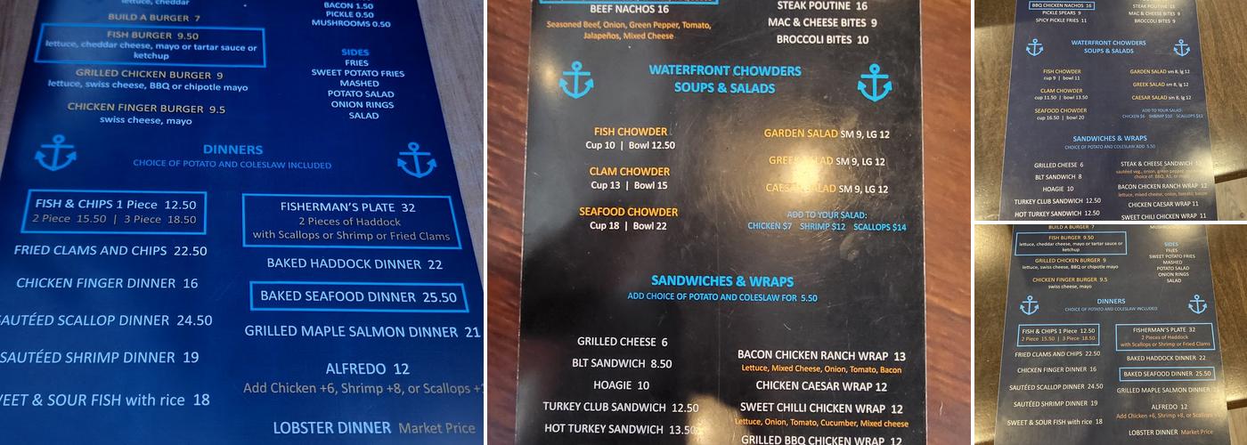 Pier Waterfront Menu