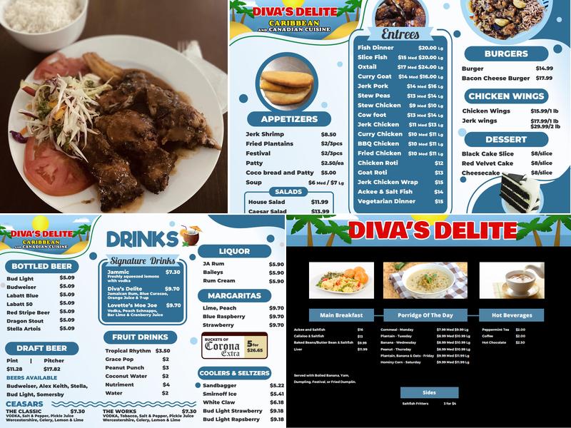 Diva's Delite Caribbean and Canadian Cuisine Menu