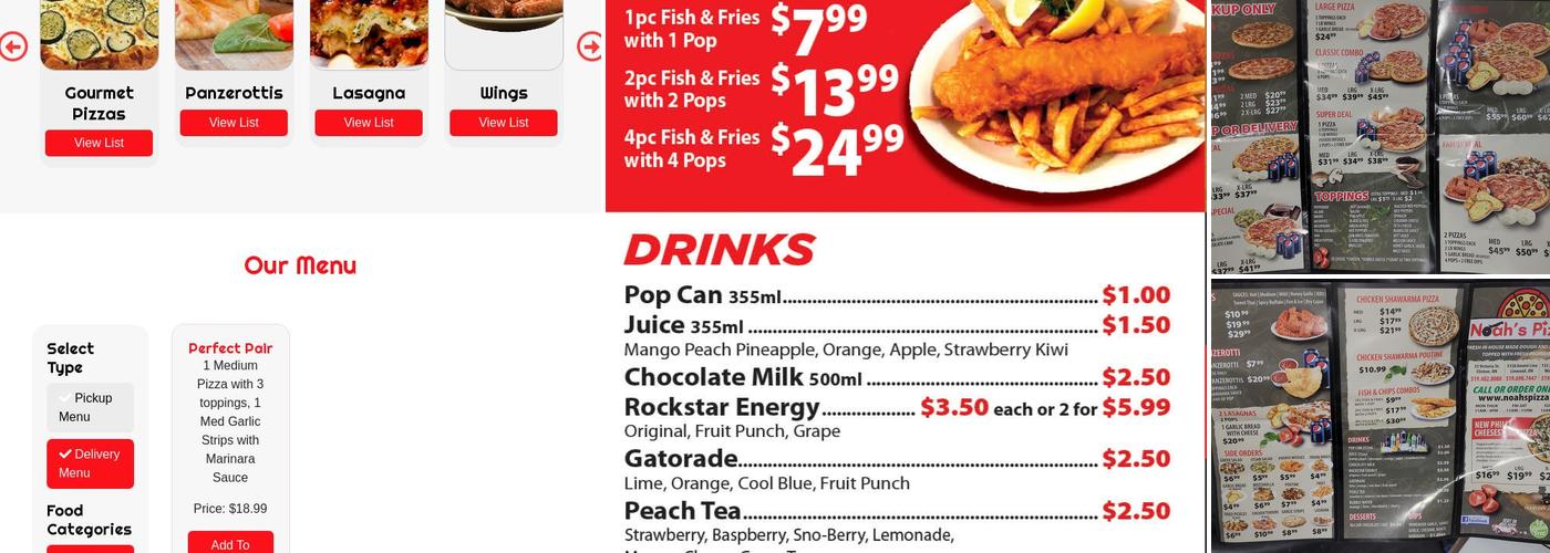 Noahs pizza Menu