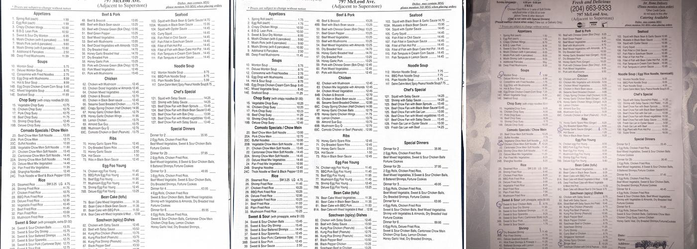 Comodo Chinese Restaurant Menu