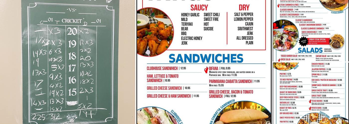 Classics Billiards Bar & Grill Menu