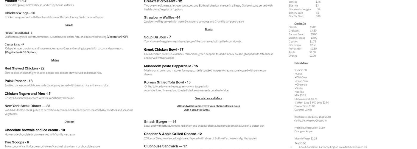 Pangea's Kitchen Menu