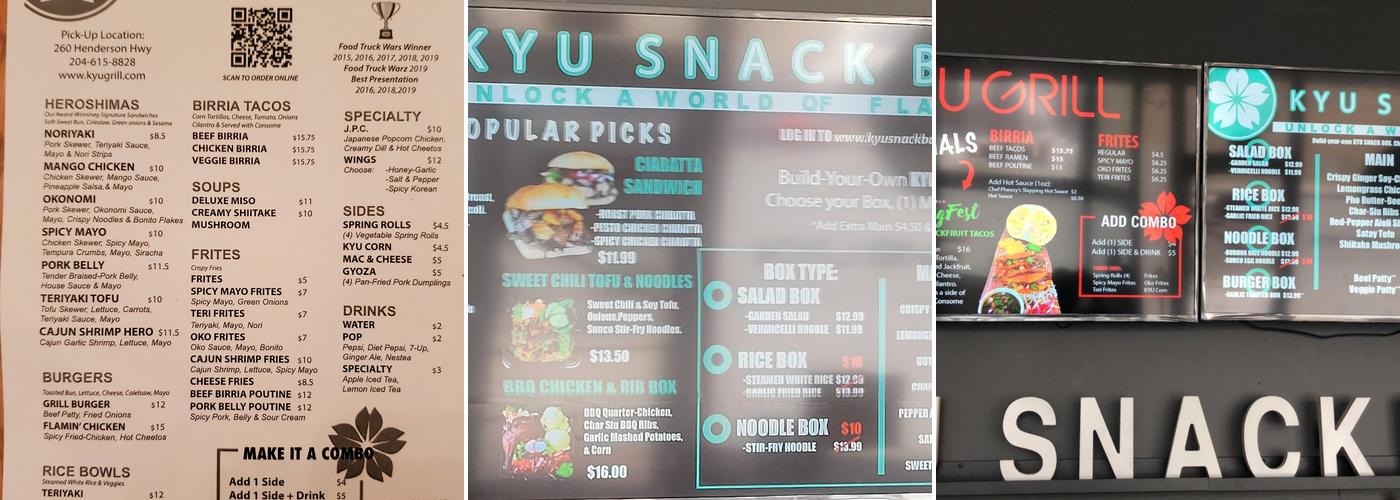 Kyu Snack Box Menu