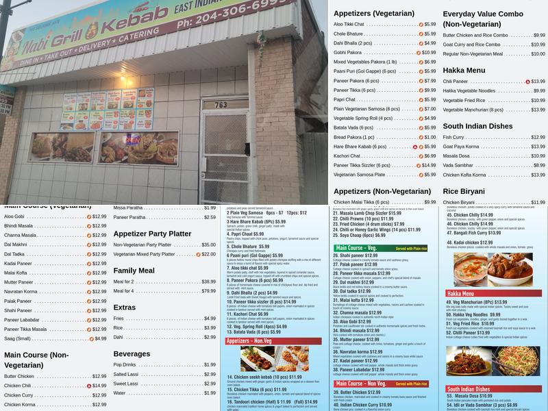 Nabi Grill Kebeb East Indian Restaurant Menu