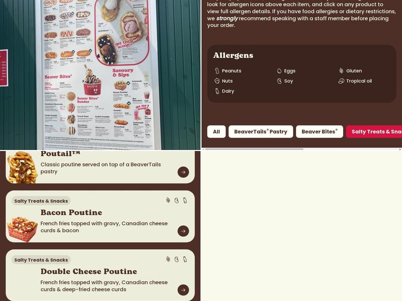 BeaverTails- Queues de Castor (The Forks National Historic Site) Menu