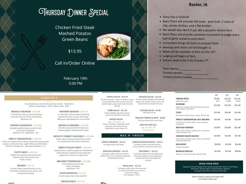 Benola’s Menu