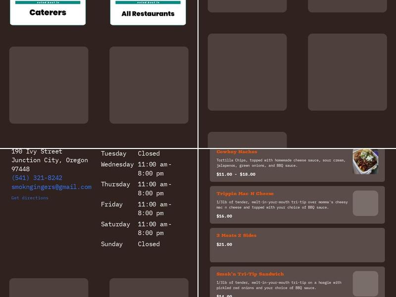 Smok'n Gingers BBQ Menu