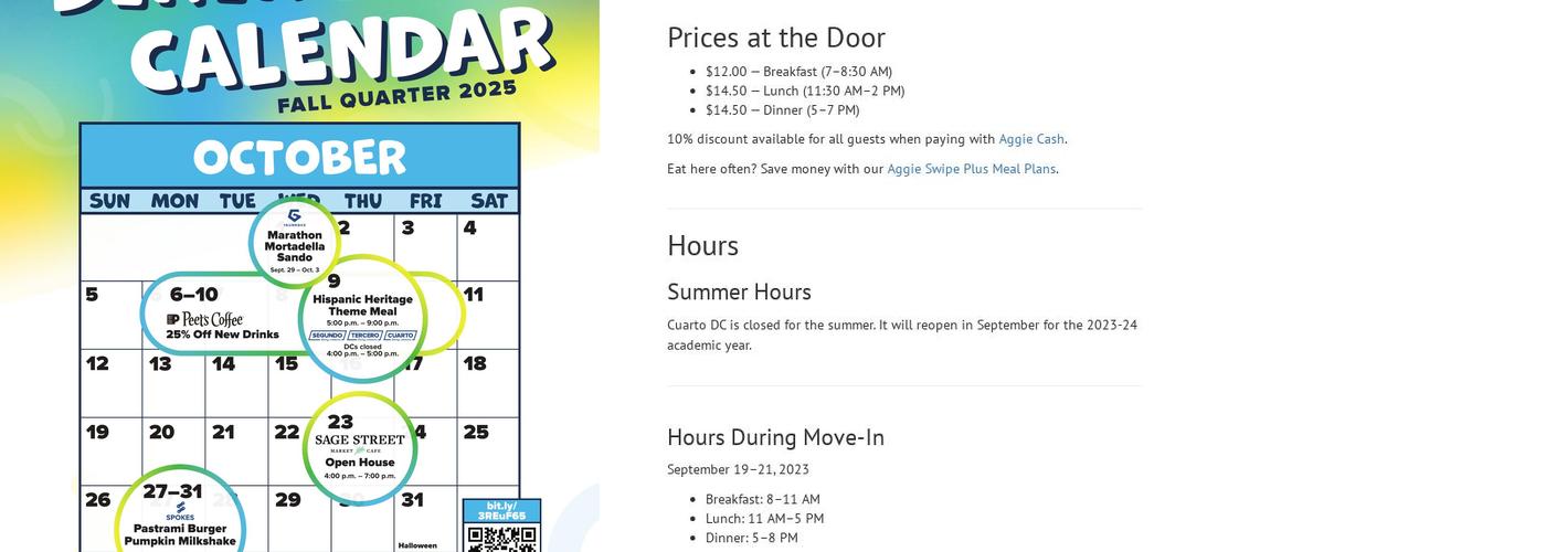 Cuarto Dining Commons Menu