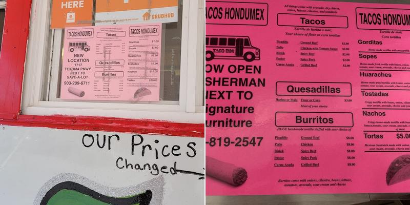 Taco Hondumex Menu