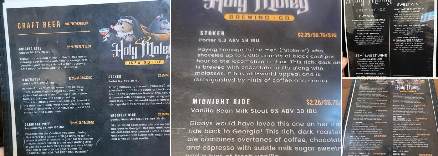 Holy Moley Brewing co Menu