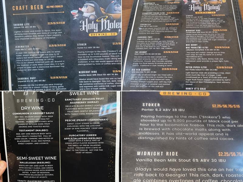 Holy Moley Brewing co Menu