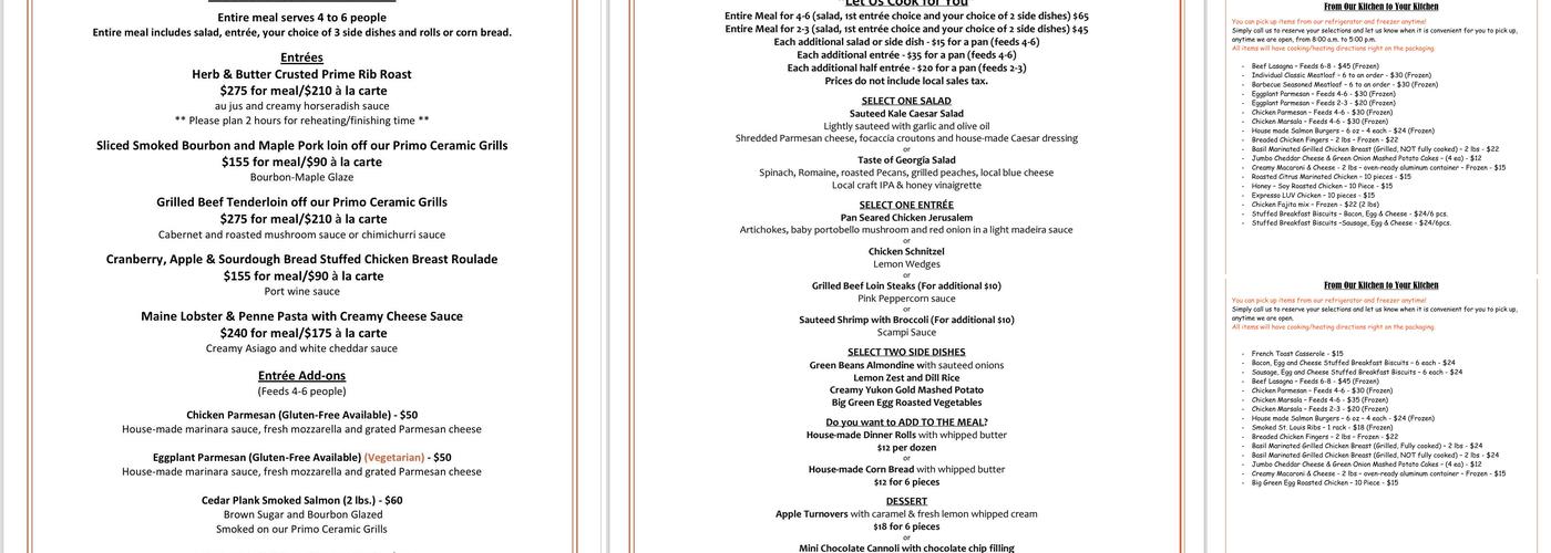 A&S Culinary Concepts Menu