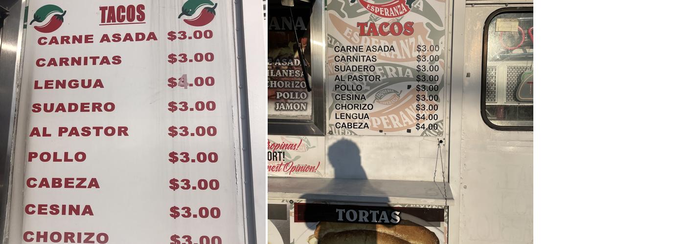 Taqueria la Esperanza Menu