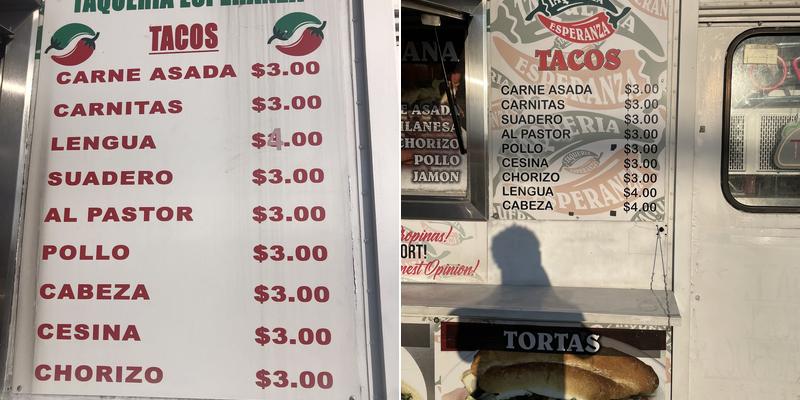 Taqueria la Esperanza Menu