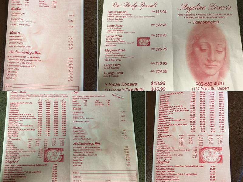 Angelina’s pizzeria Menu