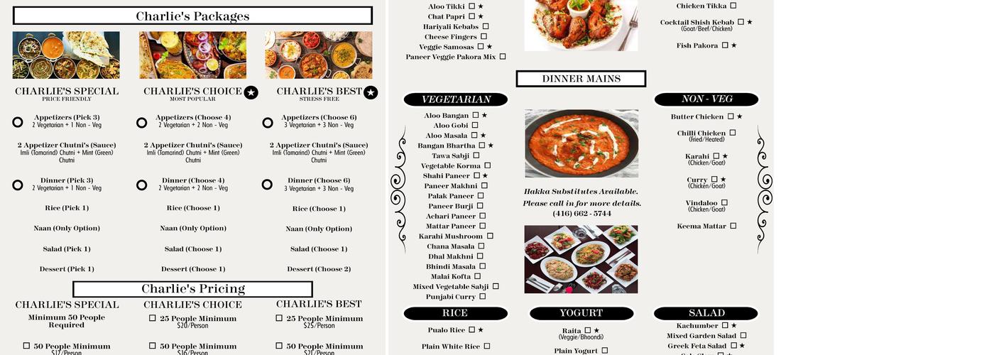 Charlie's Kitchen Menu