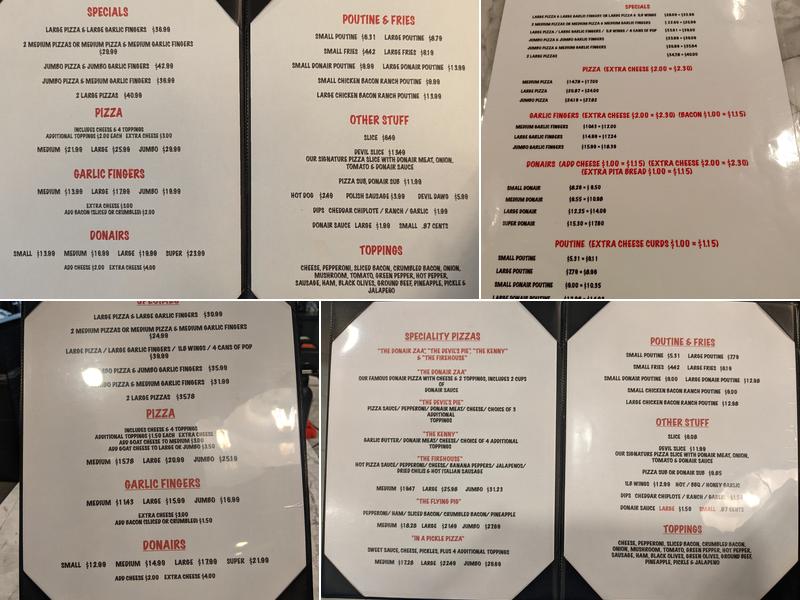 Donati's Pizza Menu