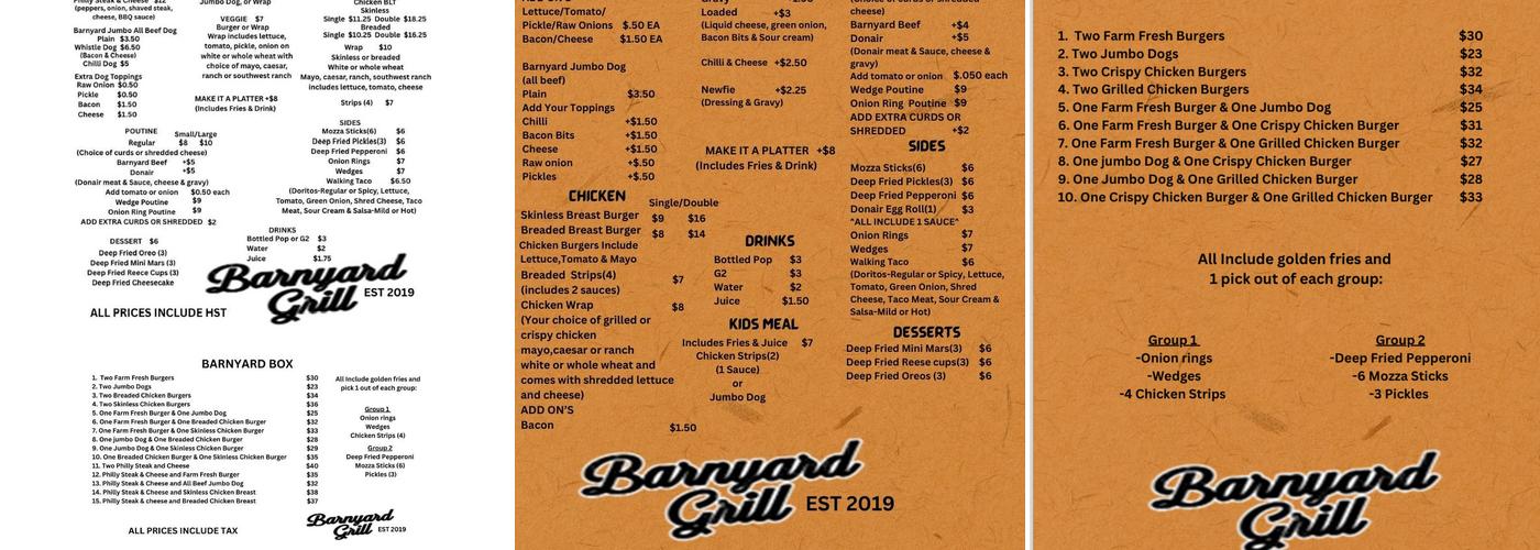 Barnyard Grill Menu