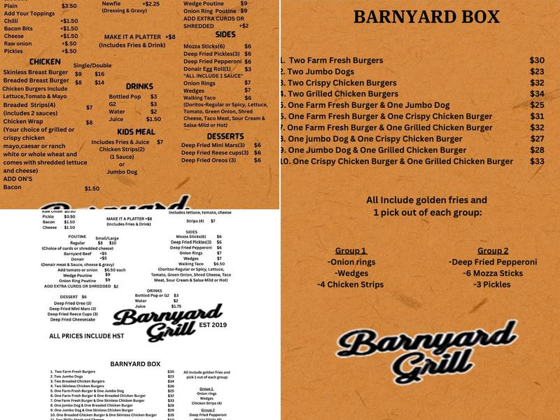 Barnyard Grill Menu