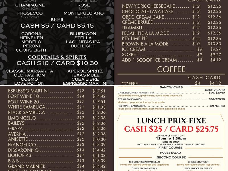 Fiorentina Steakhouse Menu