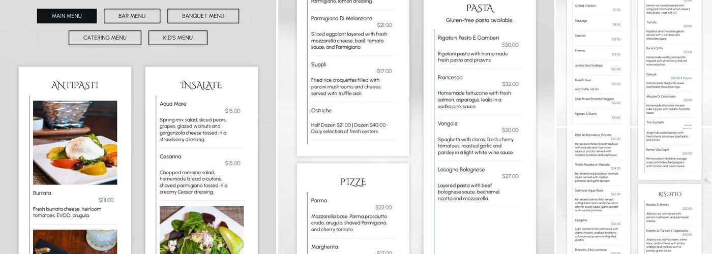 Aqua Mare Cucina Italiana & Cocktails Menu