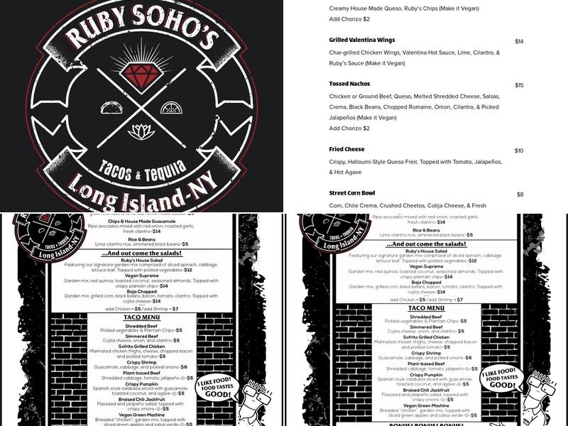 Ruby Soho’s Menu